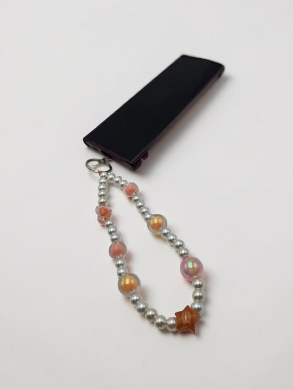 Stylish Phone Charm Pearl Orange Beads Star Accent Cute Handmade Accessory